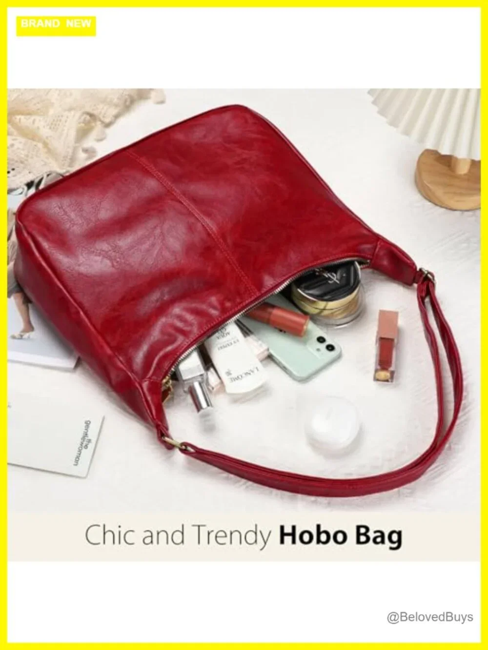 Vegan Leather Slouchy Hobo Bag with Adjustable Strap